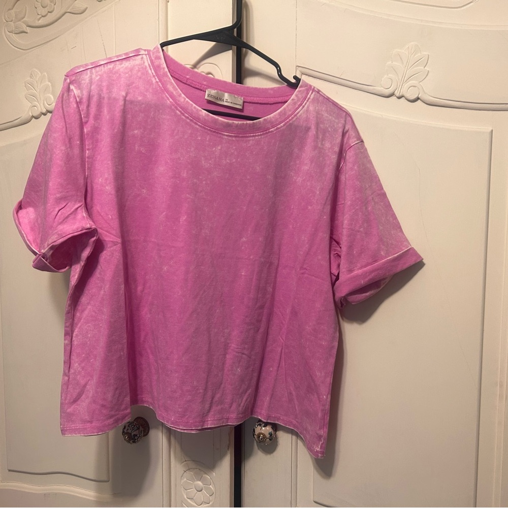 NWOT Zenana Outfitters Pink Mineral-Wash Boxy Crop Tee